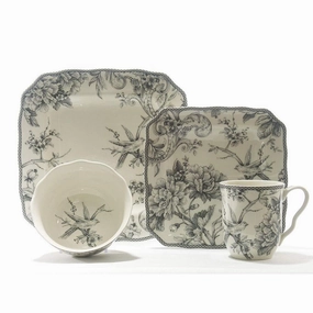 222 Fifth 1000GY804A1J57 Adelaide Dinnerware Set Square Grey 16 Piece