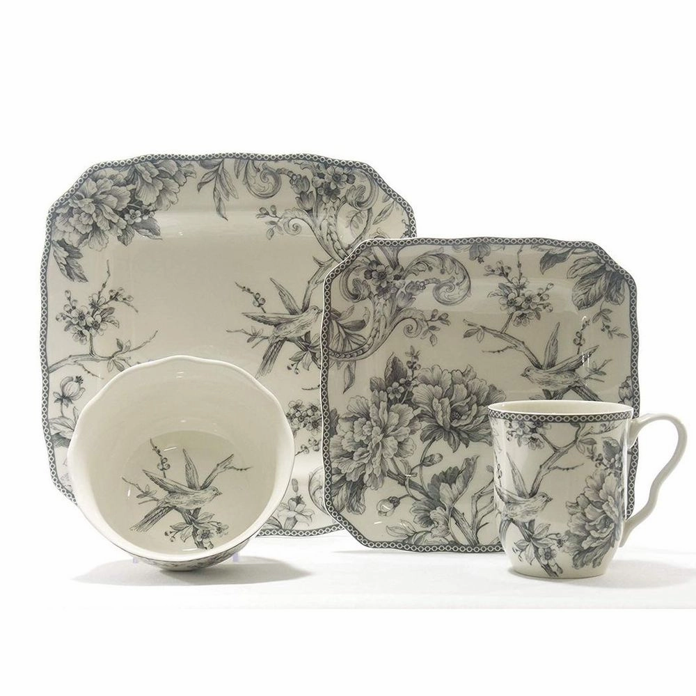 222 Fifth 1000GY804A1J57 Adelaide Dinnerware Set Square Grey 16 Piece