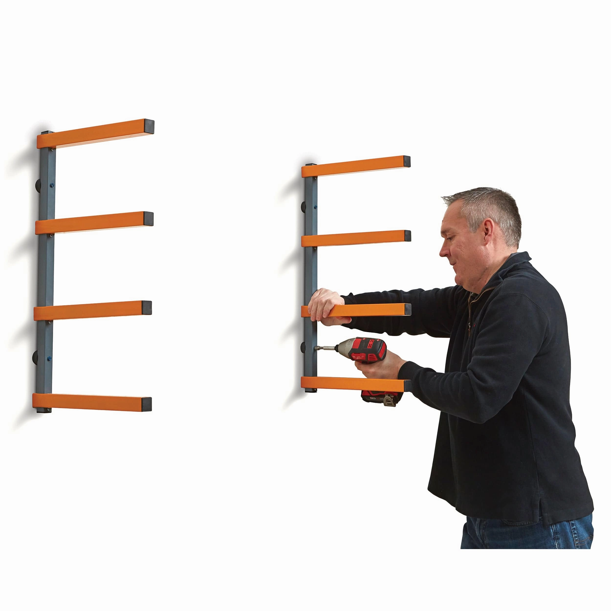 4-Level Lumber Storage Rack - Orange & Gray