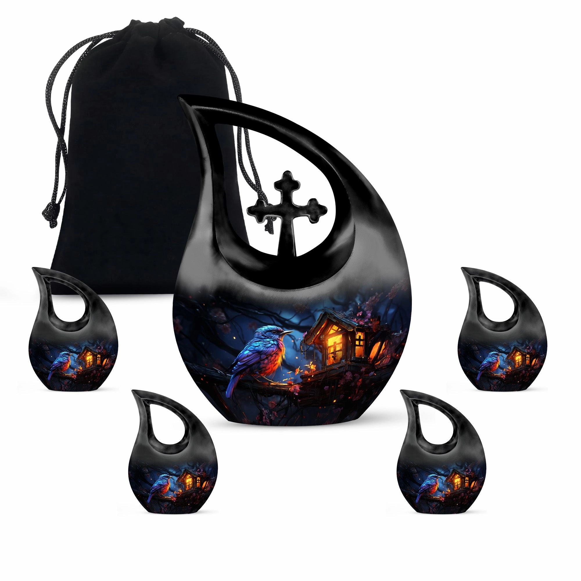 A Whimsical Twilight Cross-Drop Memorial Urn for Precious Keepsake