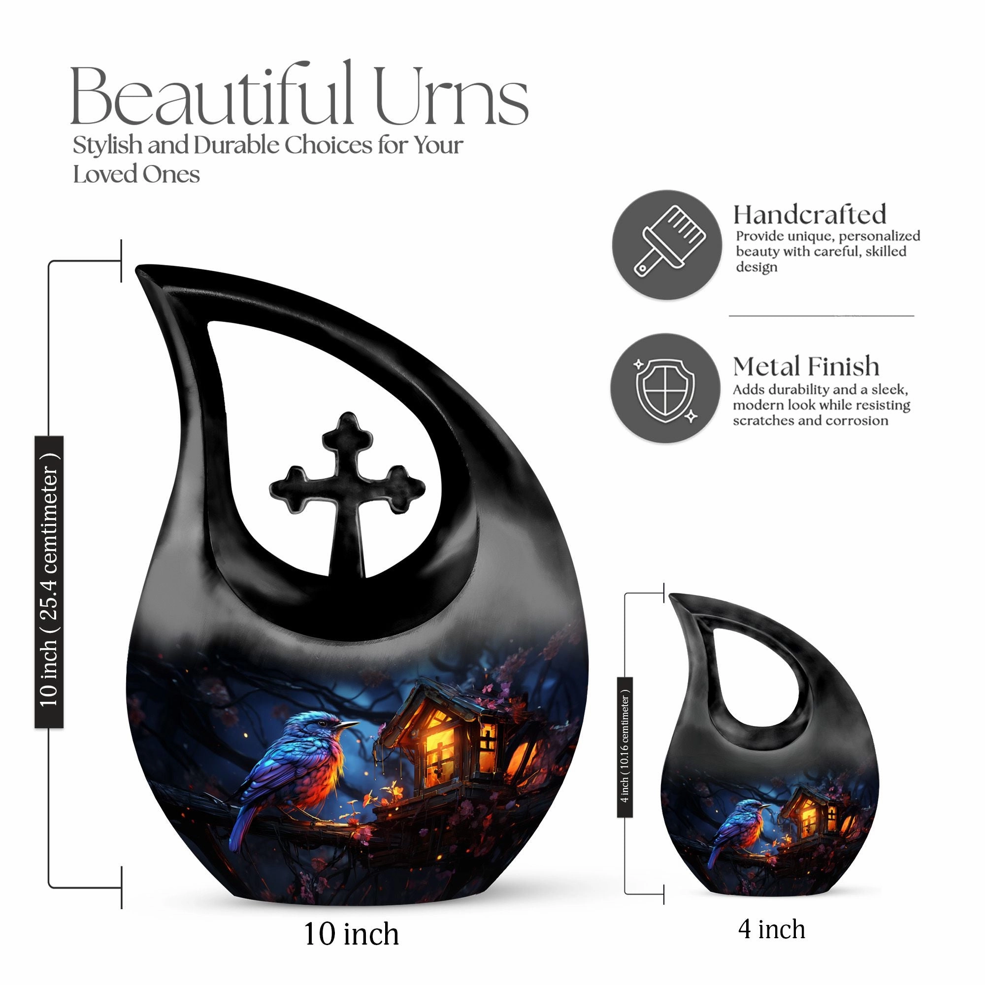 A Whimsical Twilight Cross-Drop Memorial Urn for Precious Keepsake