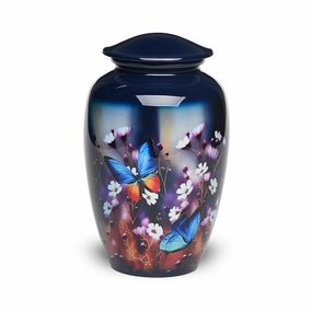 ADULT - Alloy Urn -3350 -  Dark Blue Floral Nature Urns