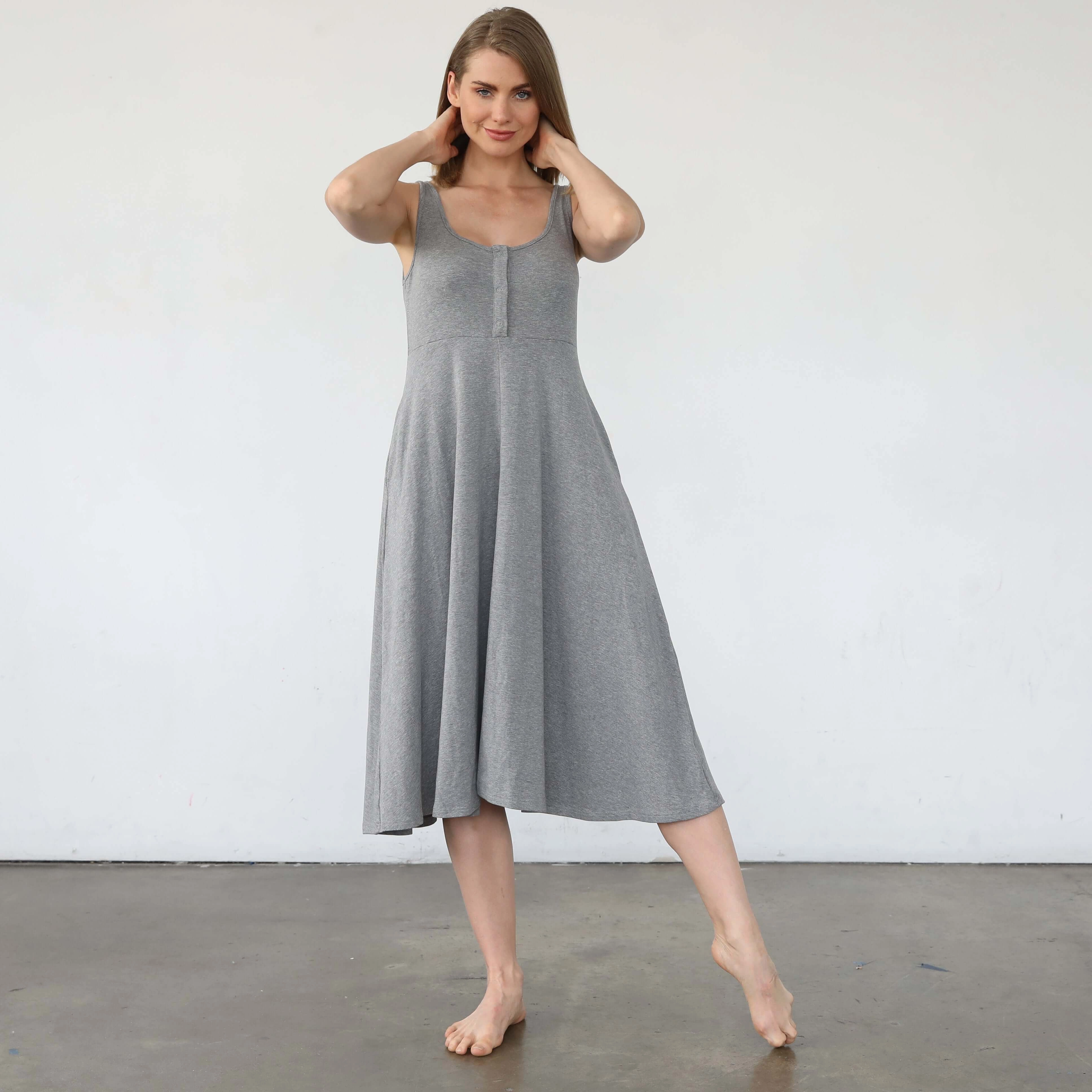 Audrey Softest Rib Nursing & Pregnancy Tank Dress | Dark Gray