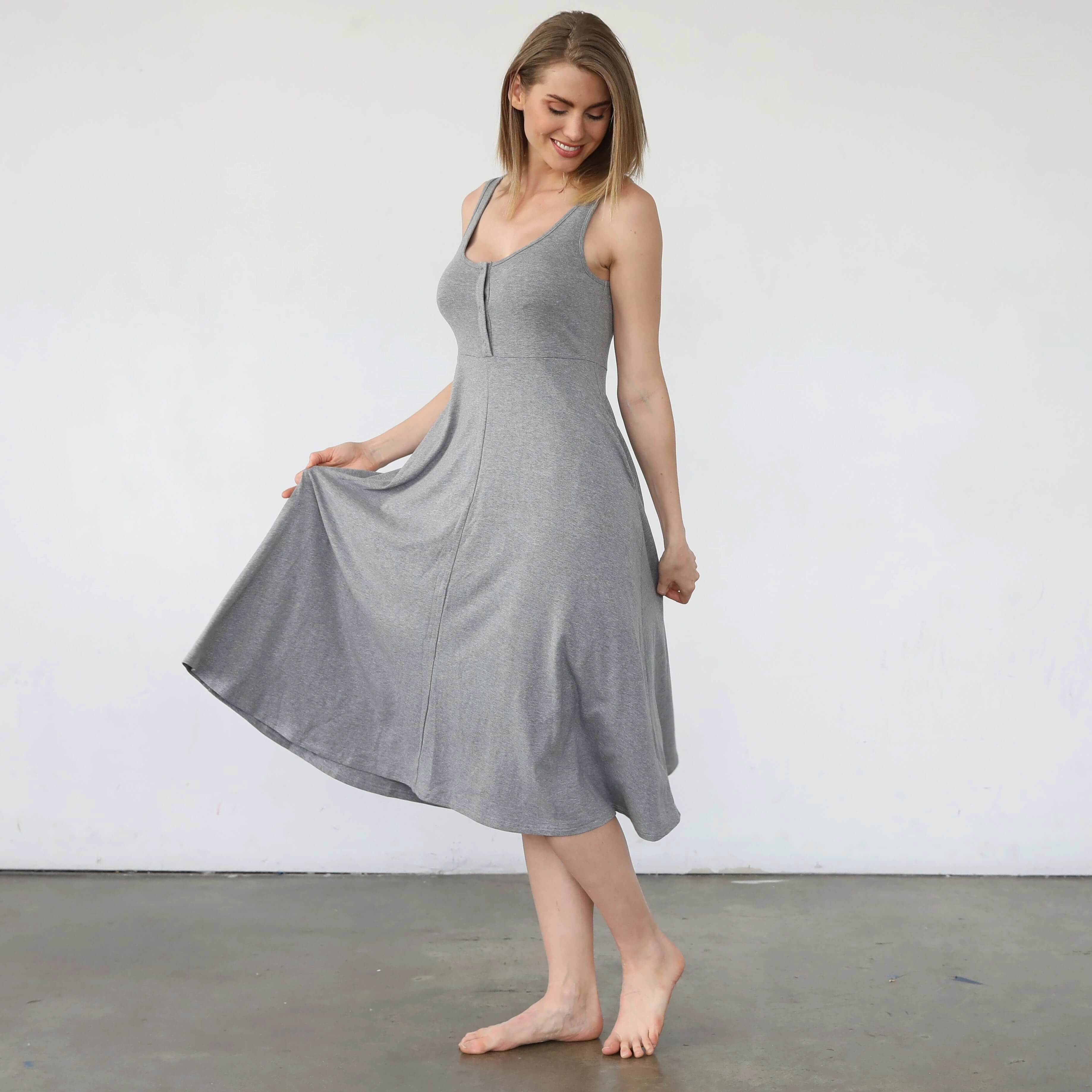 Audrey Softest Rib Nursing & Pregnancy Tank Dress | Dark Gray
