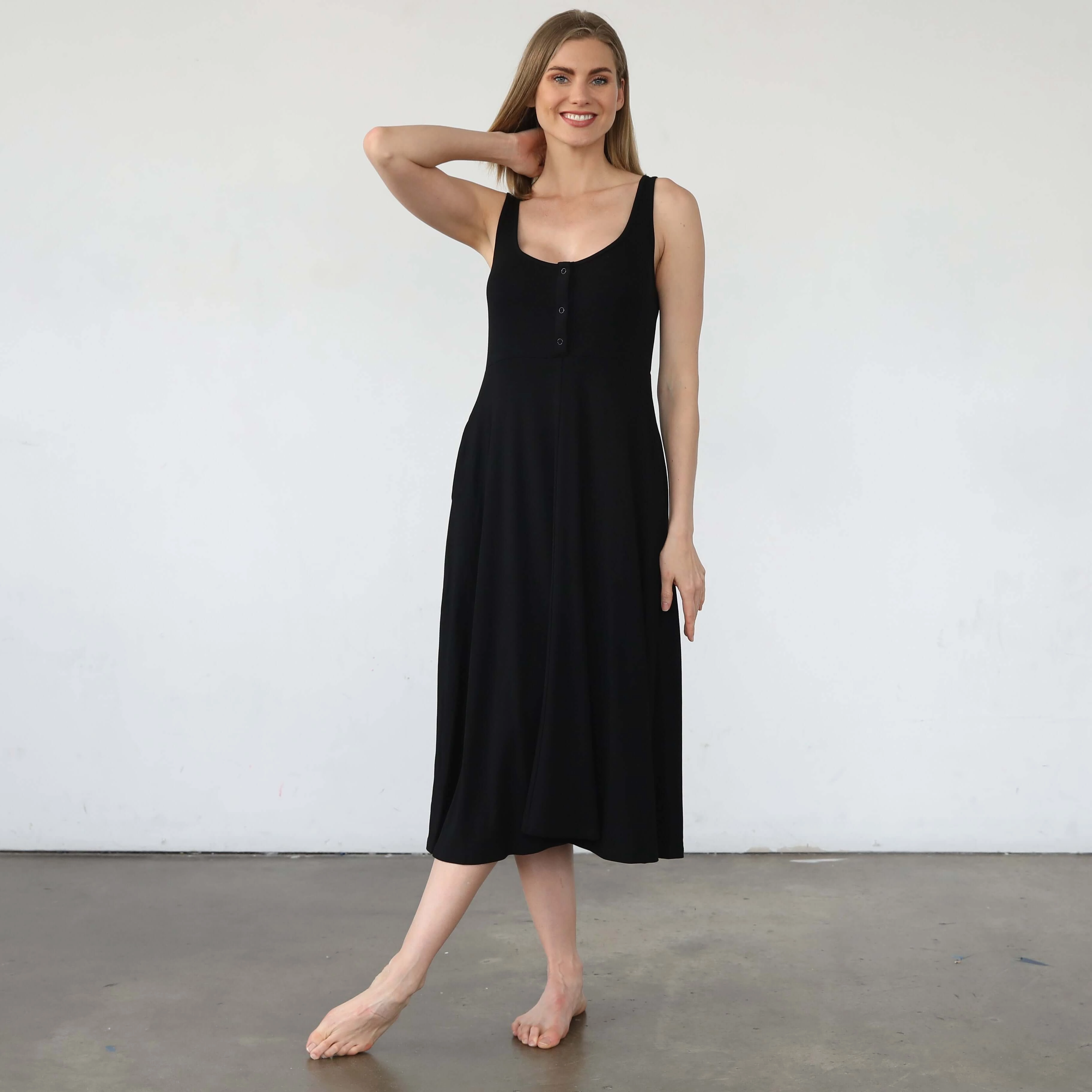 Audrey Softest Rib Nursing & Pregnancy Tank Dress  | Noir