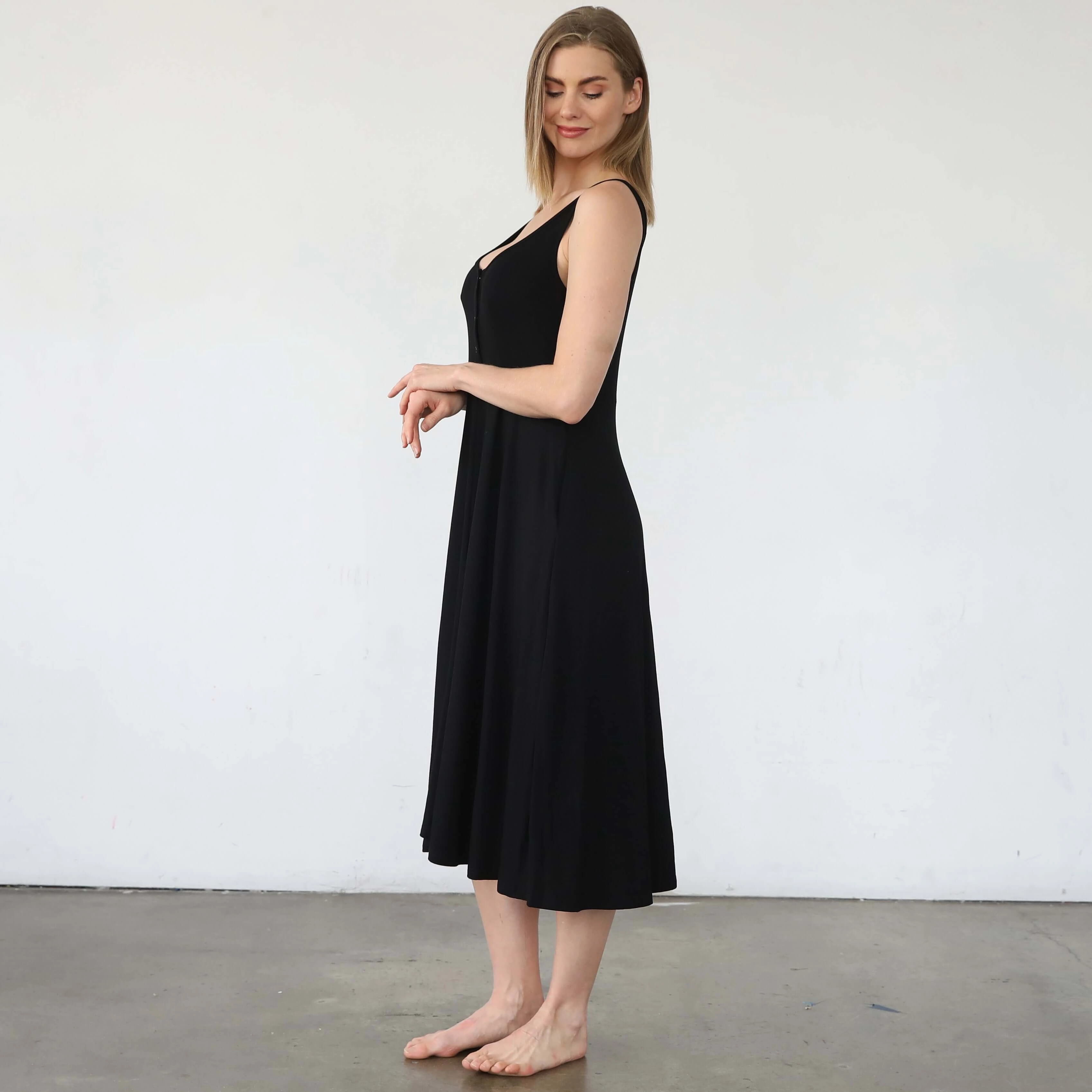 Audrey Softest Rib Nursing & Pregnancy Tank Dress  | Noir