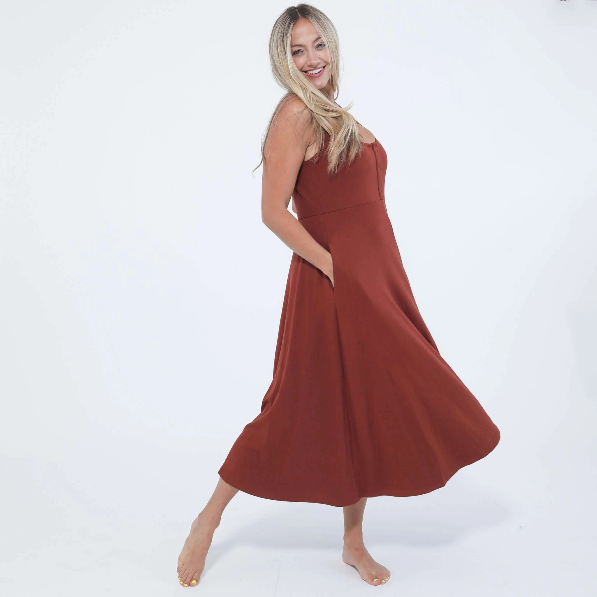 Audrey Softest Rib Nursing & Pregnancy Tank Dress  | Rust