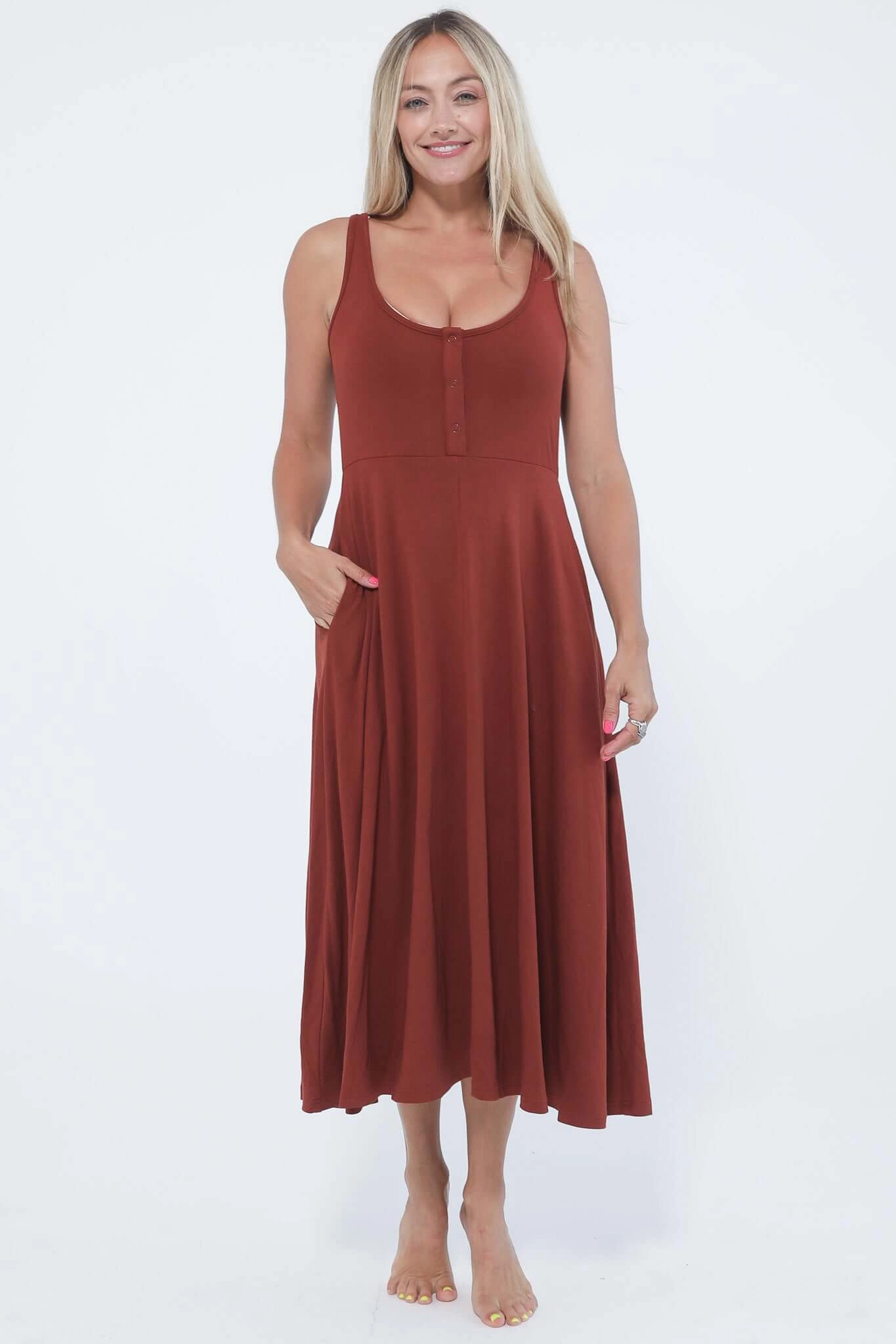 Audrey Softest Rib Nursing & Pregnancy Tank Dress  | Rust