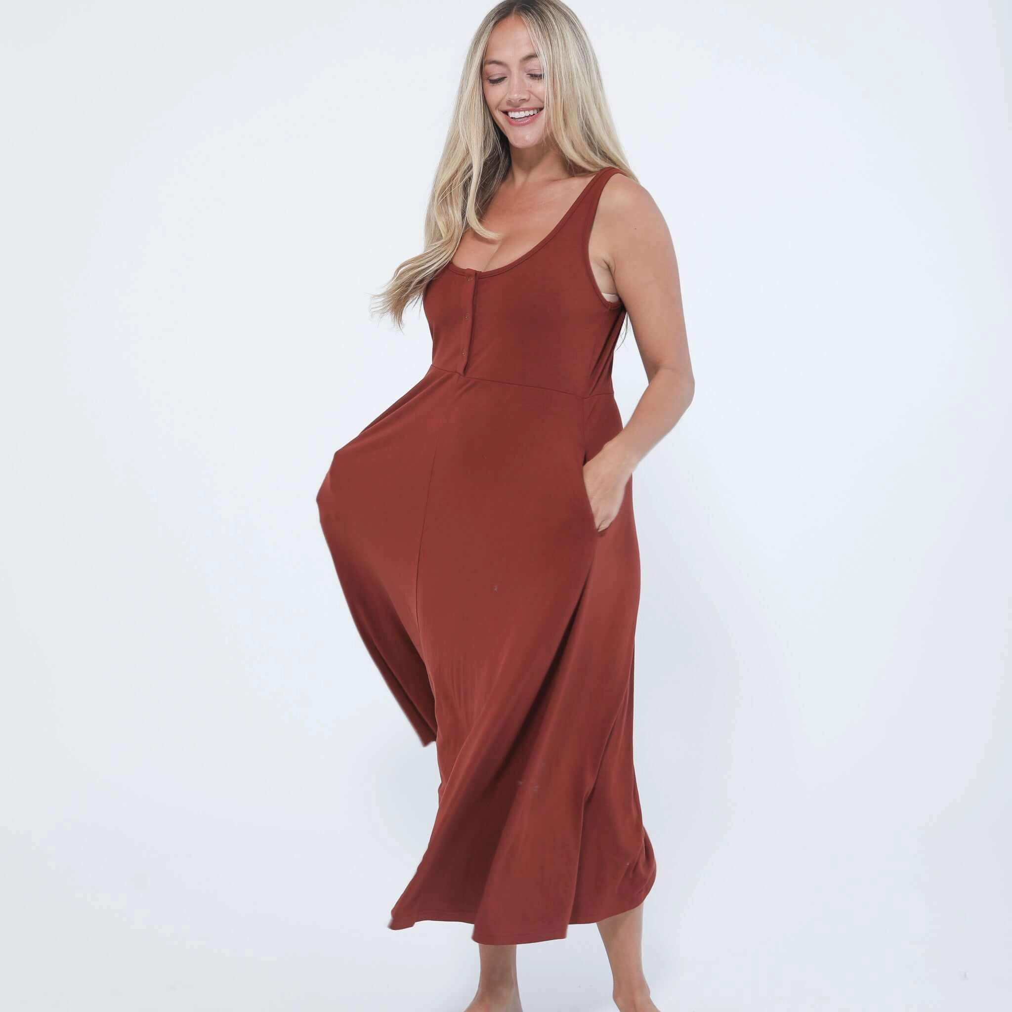 Audrey Softest Rib Nursing & Pregnancy Tank Dress  | Rust