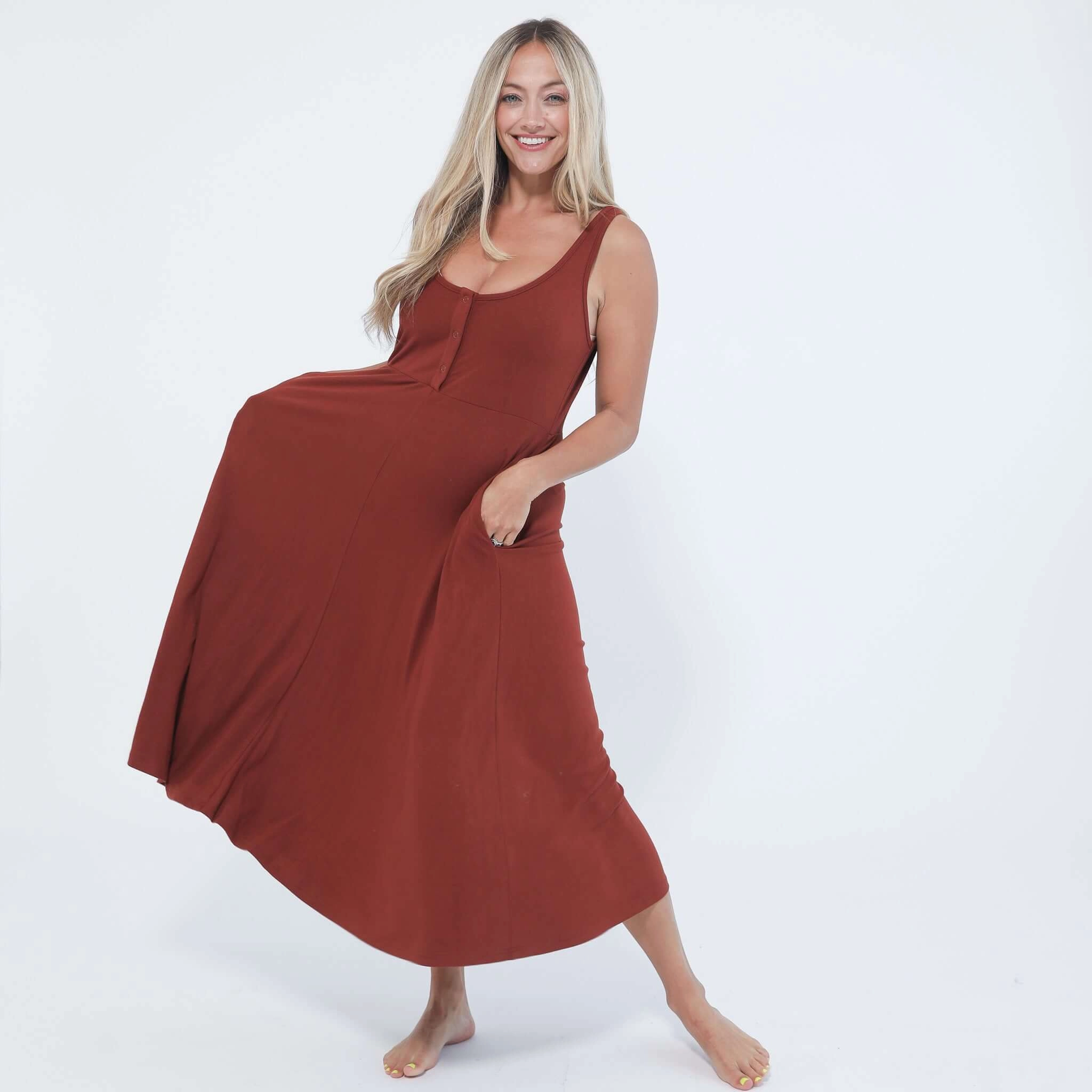 Audrey Softest Rib Nursing & Pregnancy Tank Dress  | Rust