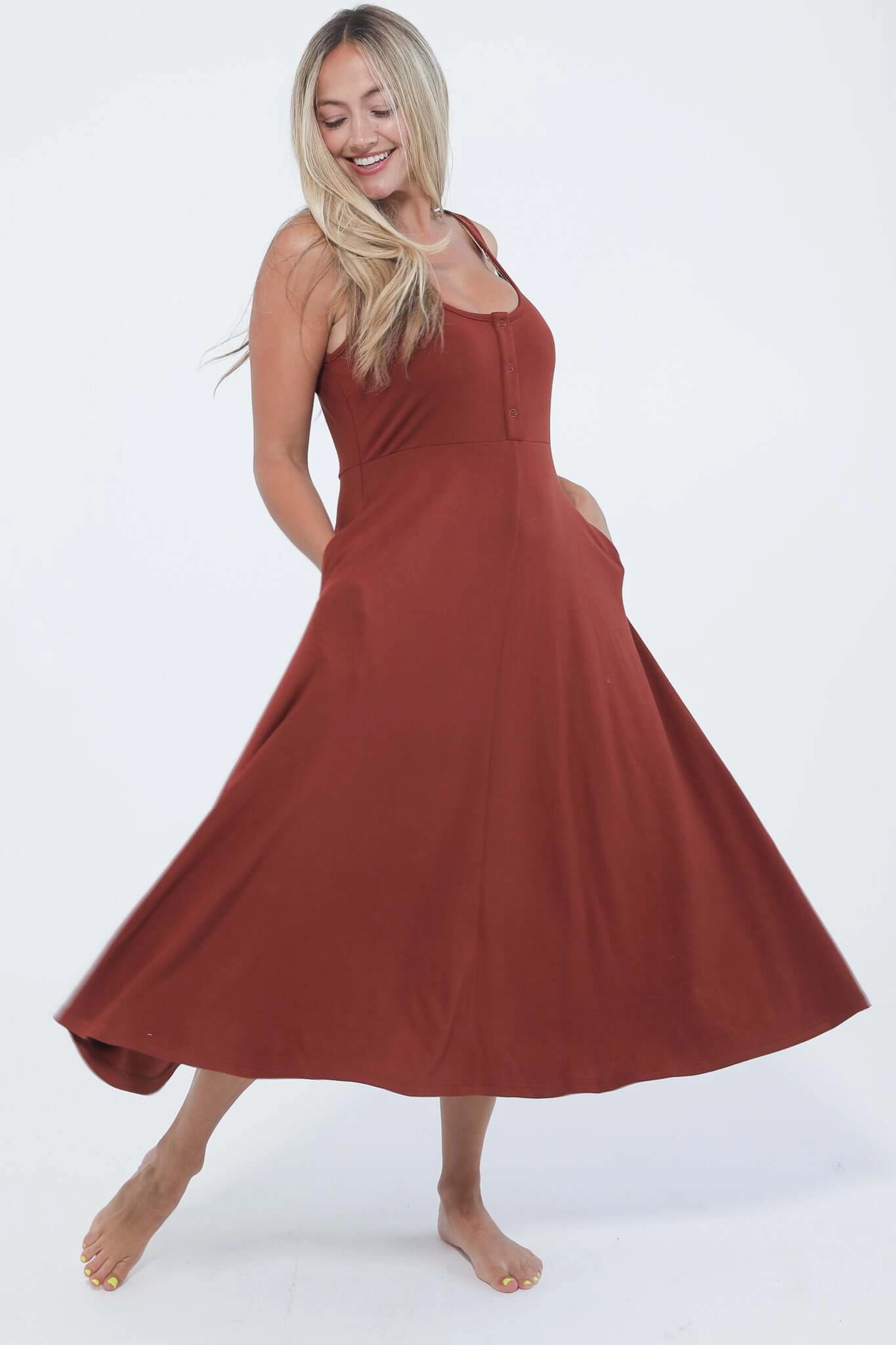 Audrey Softest Rib Nursing & Pregnancy Tank Dress  | Rust