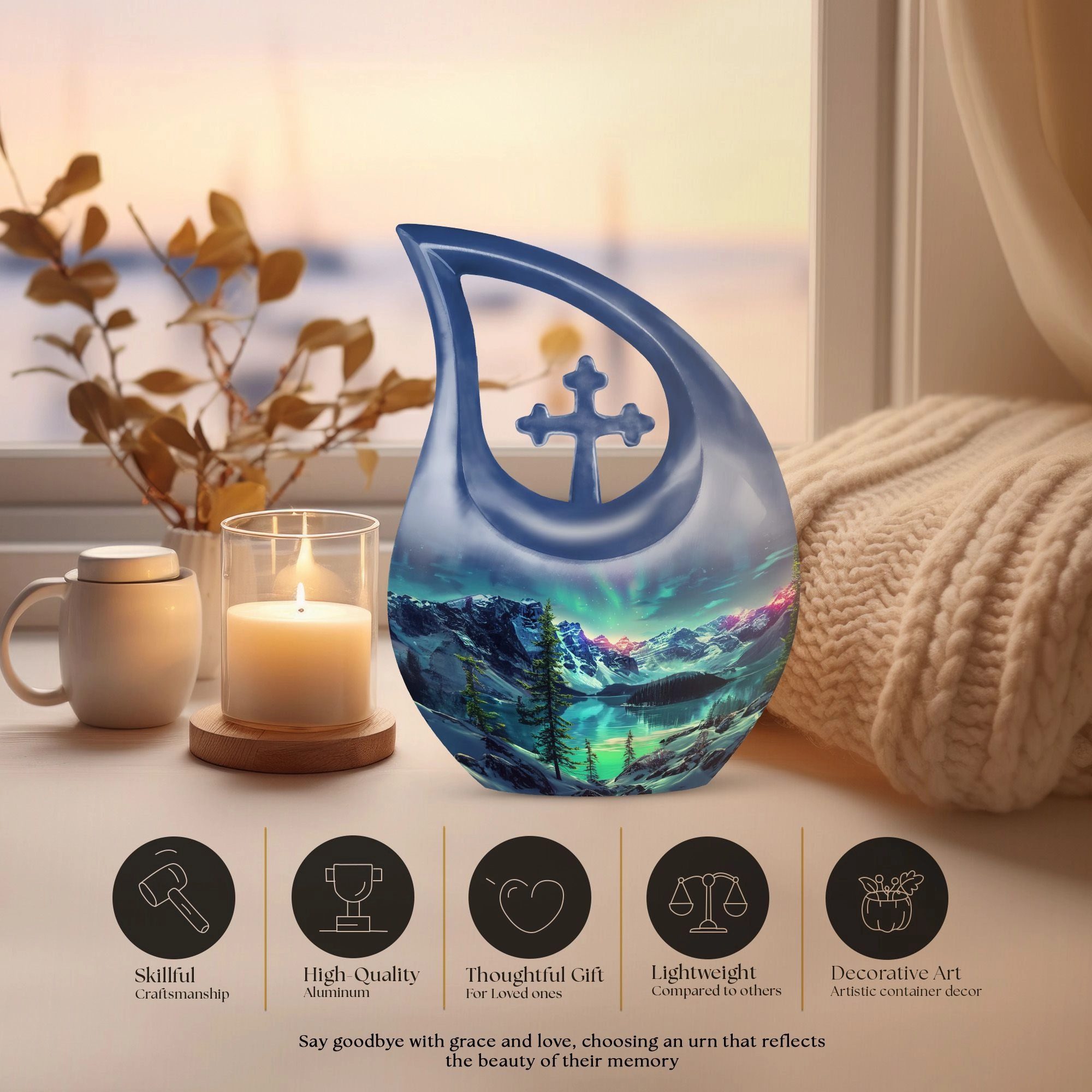 Aurora Borealis Urn: Large and Durable Memorial Urn