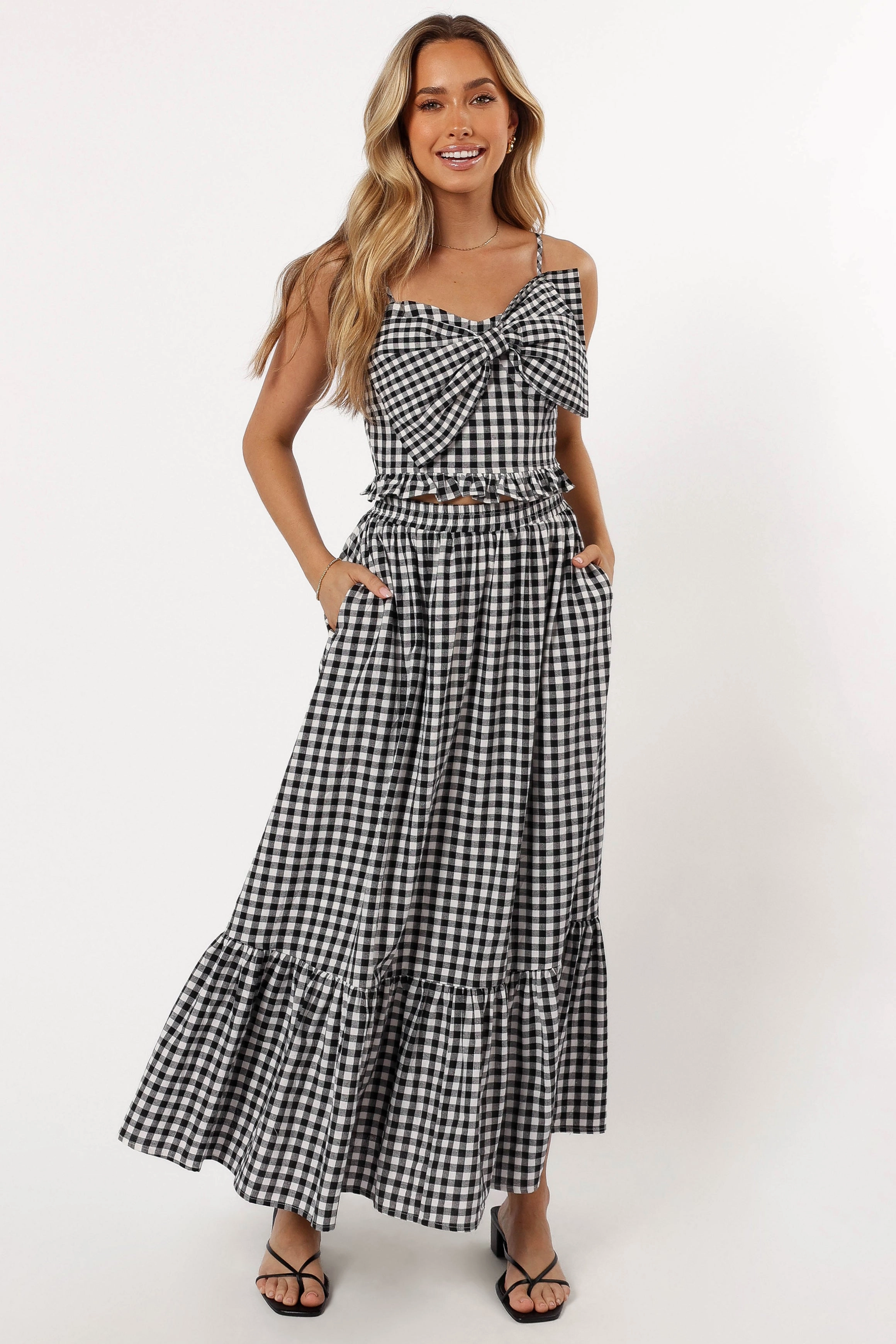 Bambi Tiered Midi Skirt - Black Gingham