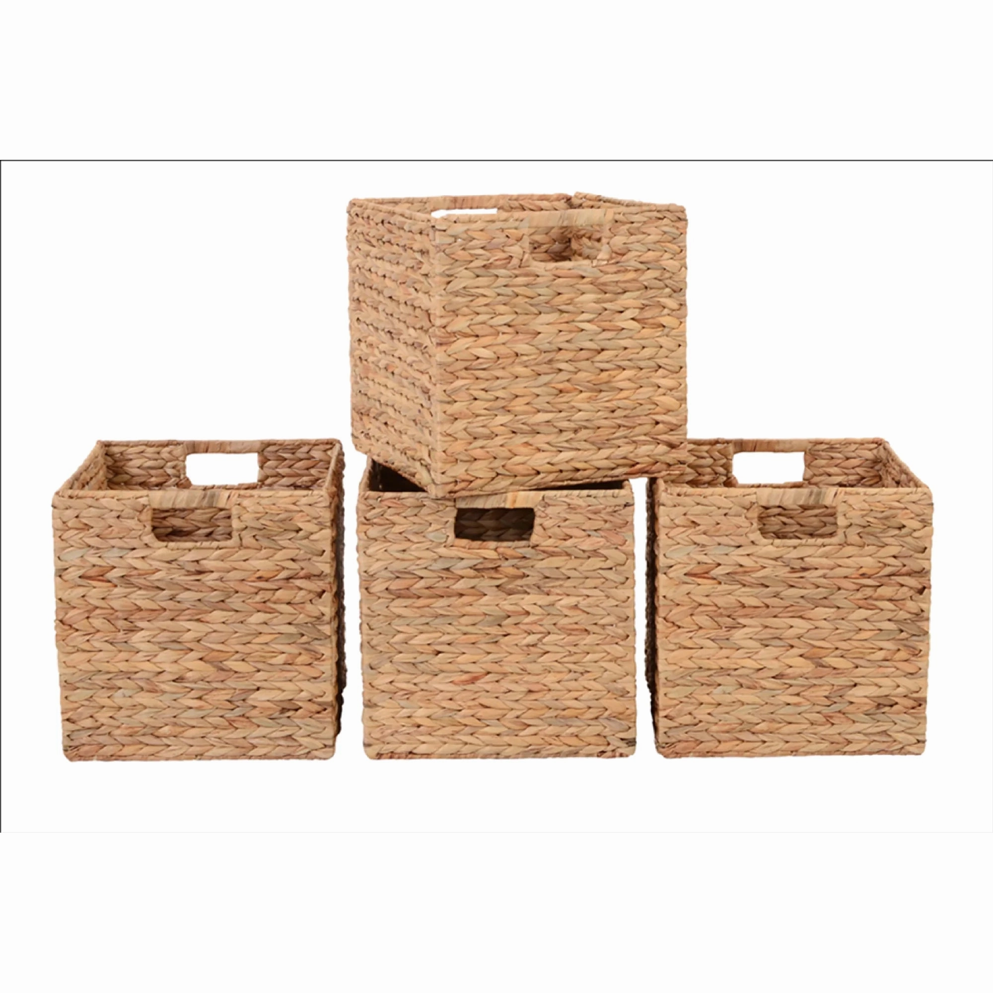 Better Homes & Gardens 11.8 inch Natrual Water Hyacinth Foldable Cube Baskets, Set of 4 - Lightweight & Durable