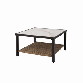 Better Homes & Gardens BHS136157386512 River Oaks Tile Top Coffee Table with All-Weather Wicker Shelf, White
