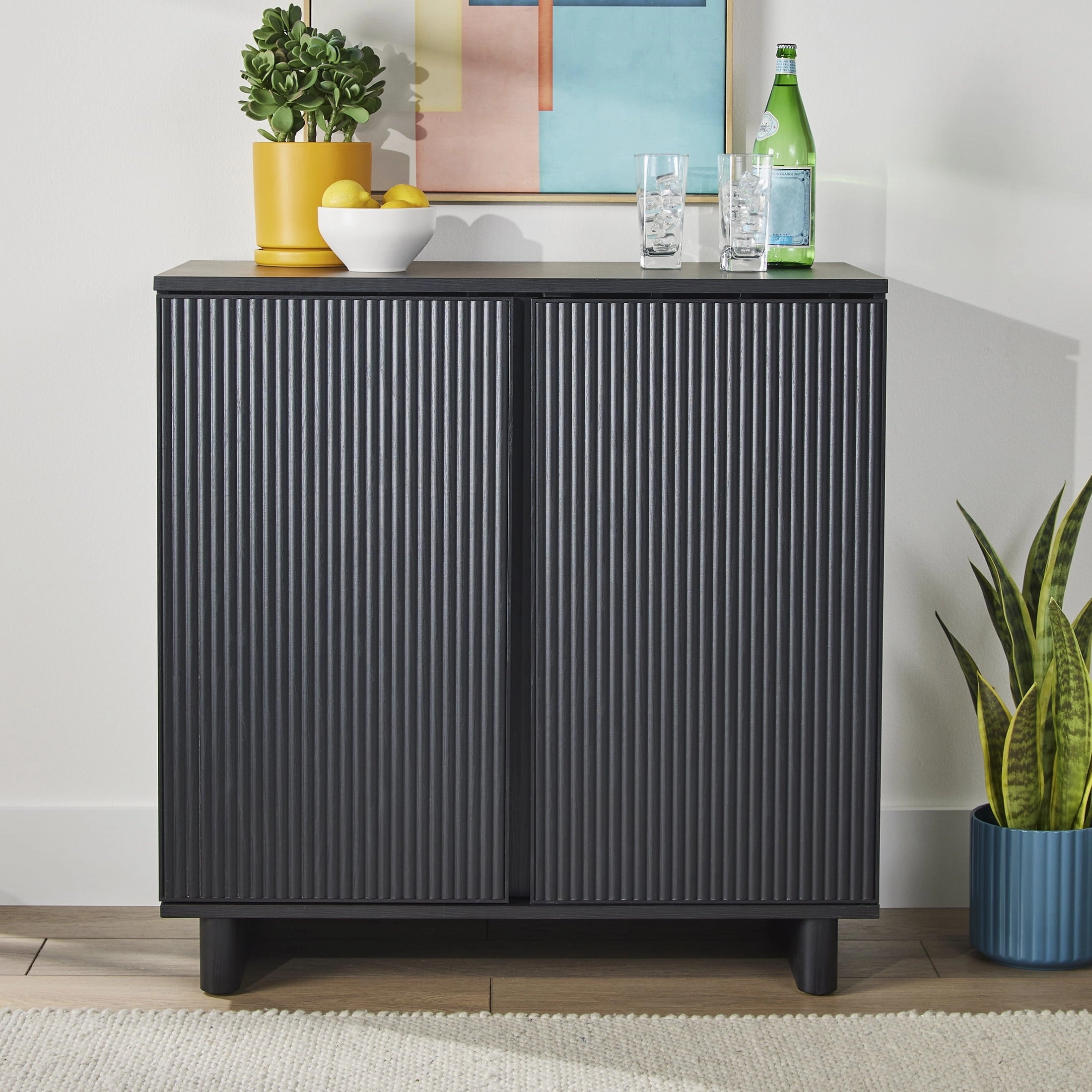 Better Homes & Gardens BHS436249972034 Lillian Fluted Bar Cabinet, Rich Black Finish