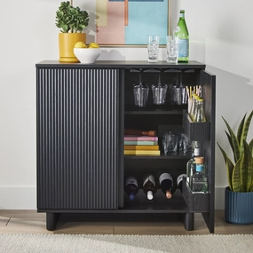 Better Homes & Gardens BHS436249972034 Lillian Fluted Bar Cabinet, Rich Black Finish