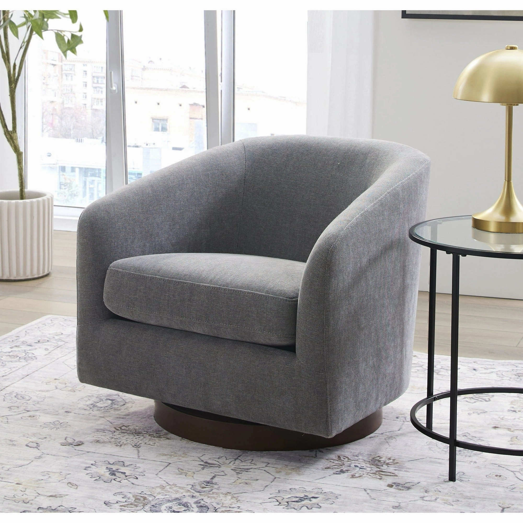 Better Homes & Gardens KF.A1079-PEW Bradford Wooden Base Modern Swivel Chair, Gray