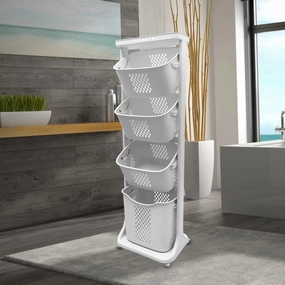 CATGOOD USNP20231114fc8f 4-Tier Laundry Hamper Basket Sorter with Wheels, White