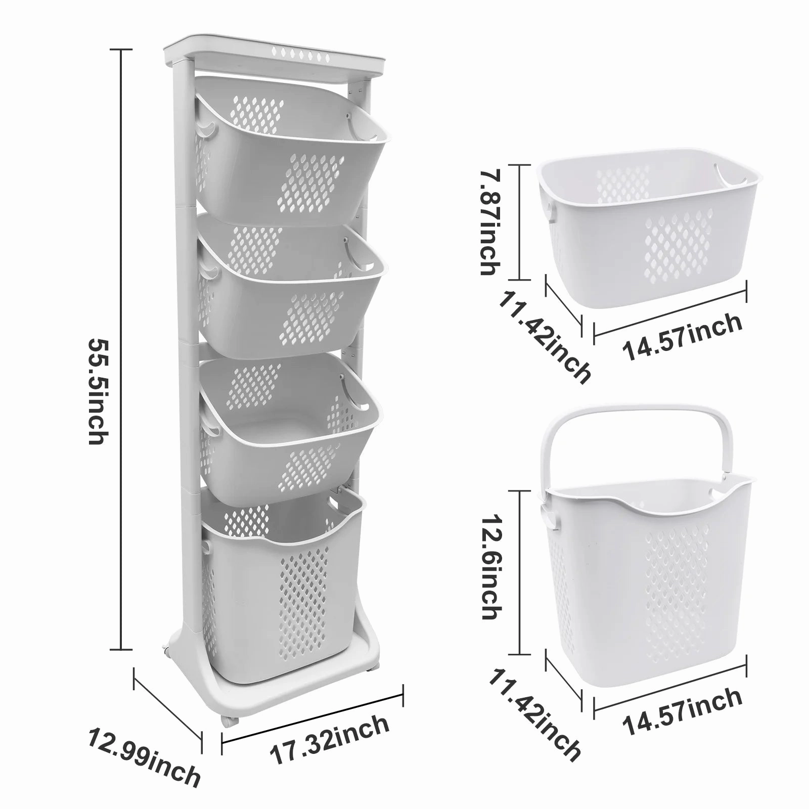 CATGOOD USNP20231114fc8f 4-Tier Laundry Hamper Basket Sorter with Wheels, White
