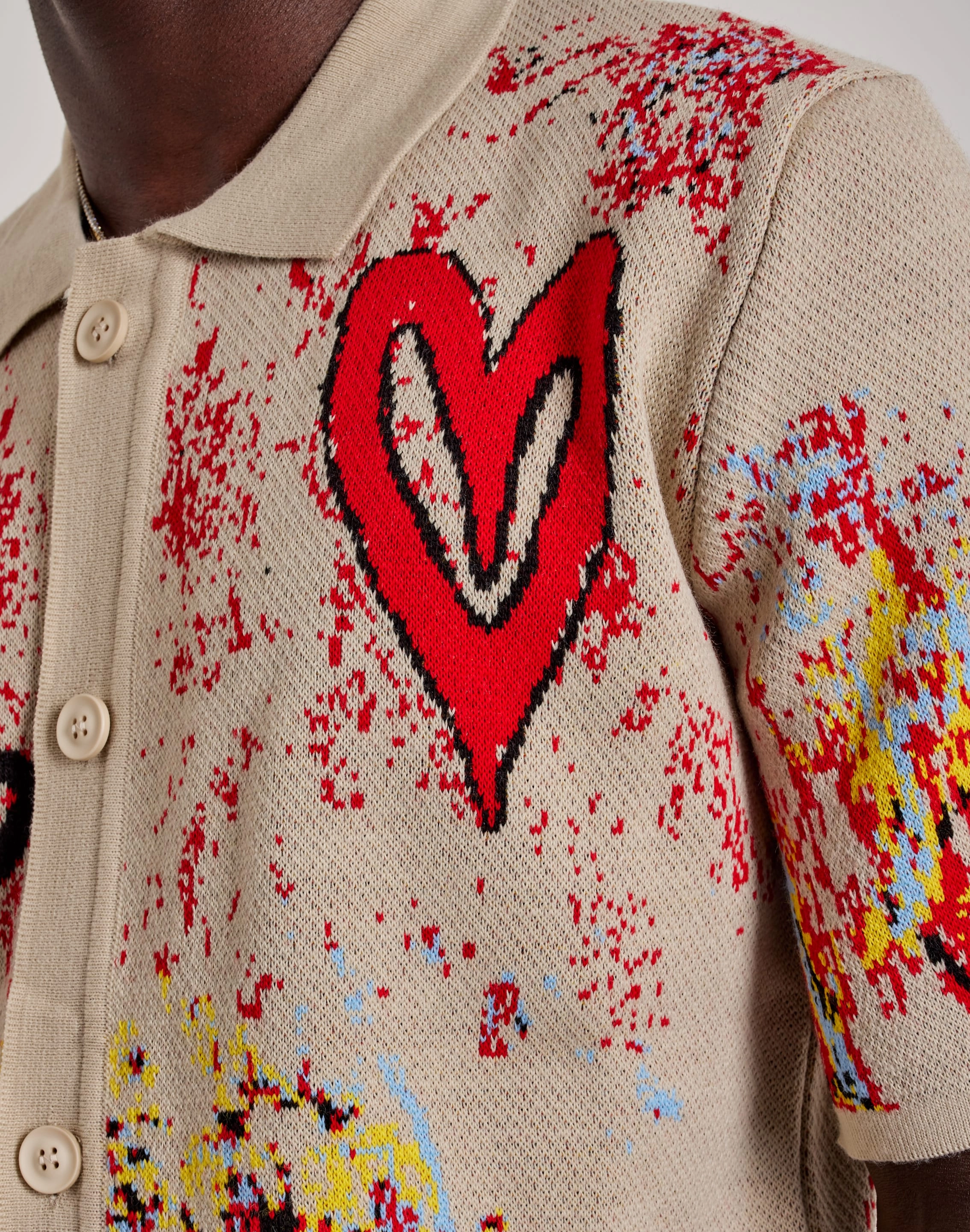 Chapter By Kohli Heart Paint Splatter Knit Button Shirt