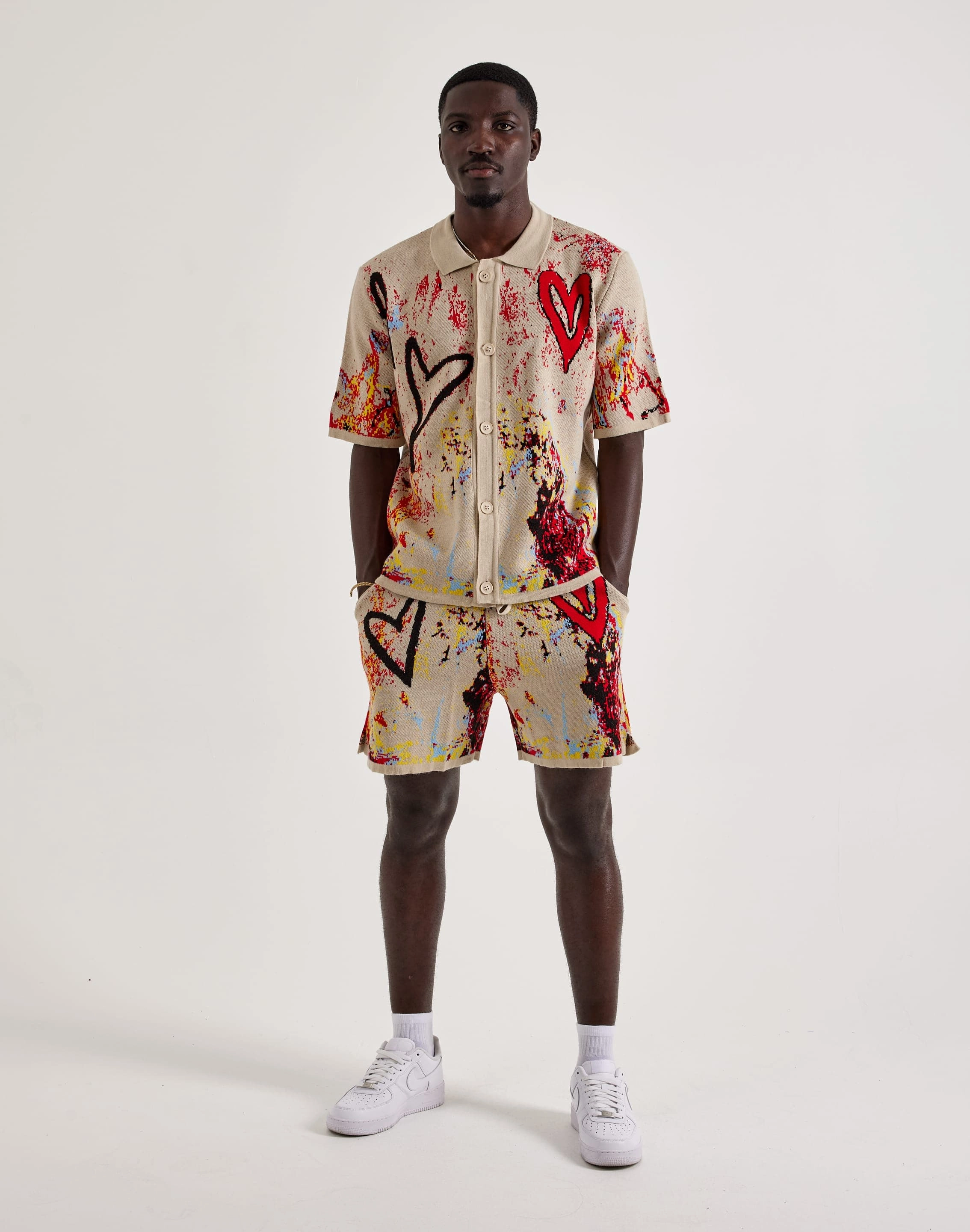 Chapter By Kohli Heart Paint Splatter Knit Button Shirt