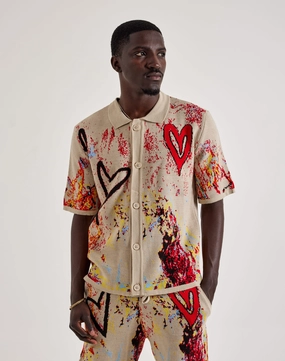 Chapter By Kohli Heart Paint Splatter Knit Button Shirt