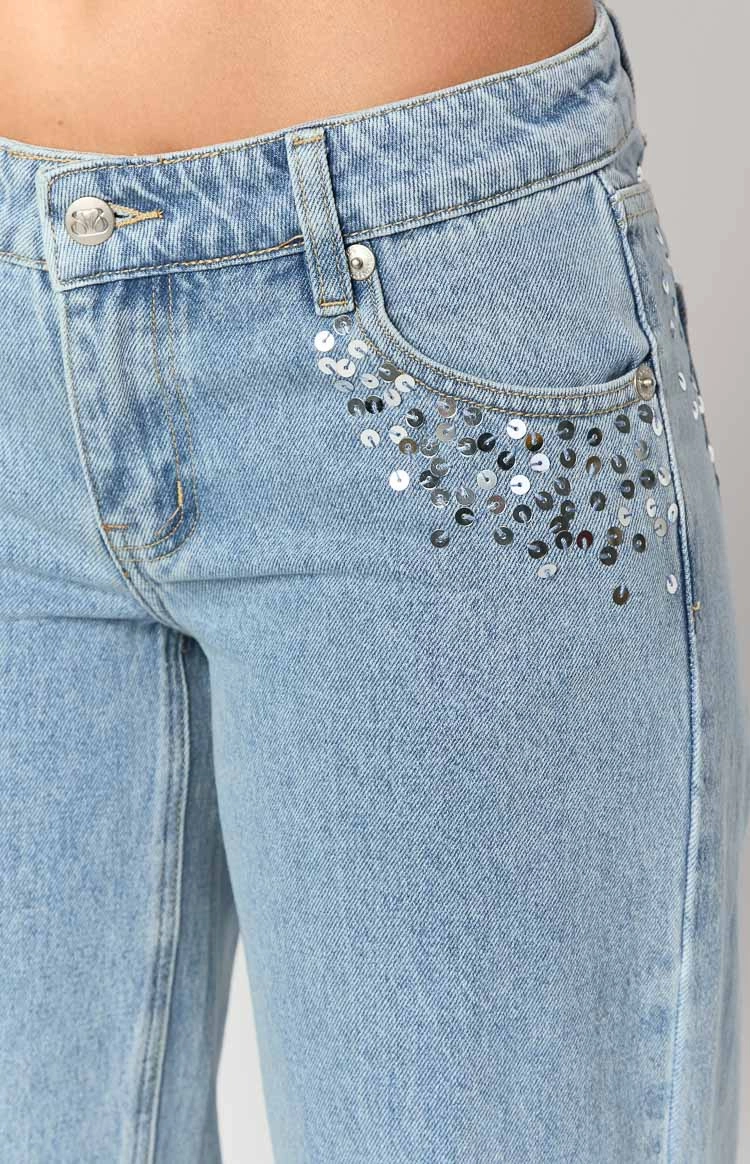 Clara Sequin Light Wash Denim Low Rise Jeans