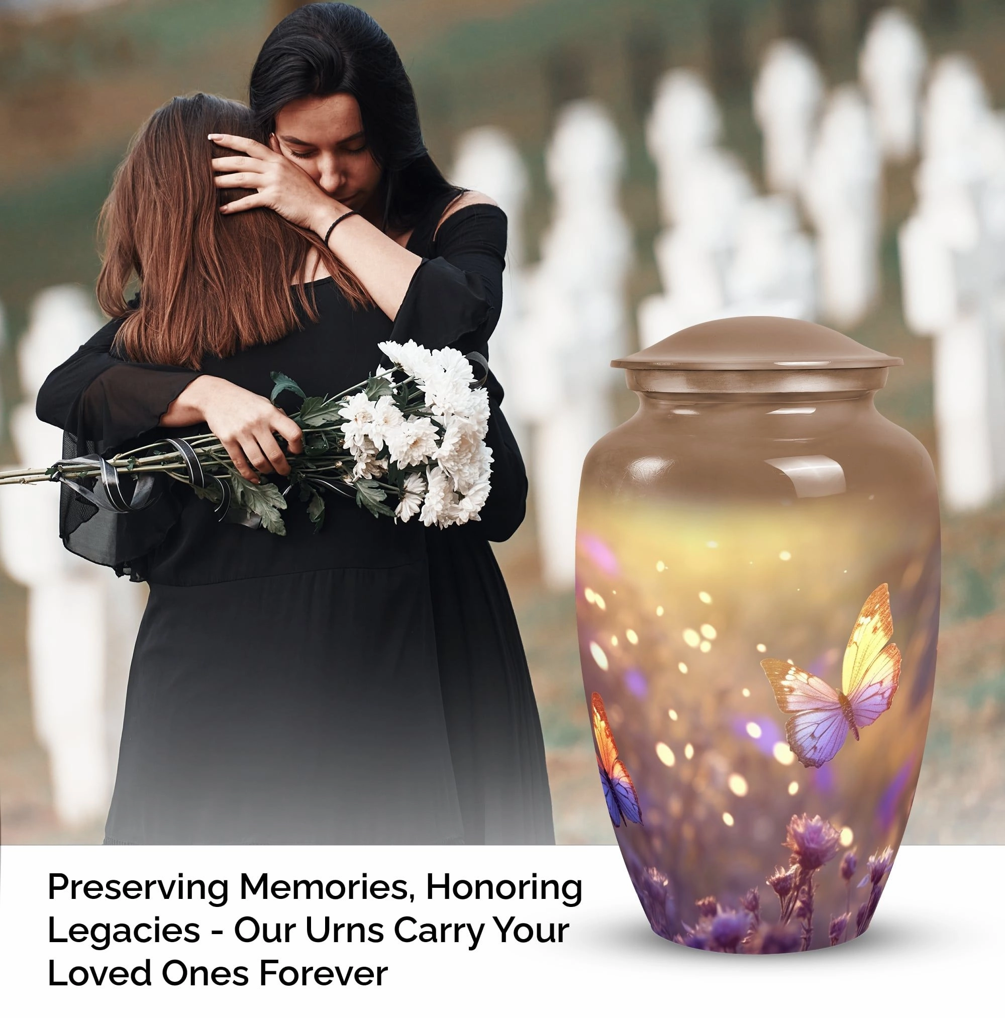 Colorful Flying Butterflies Large Cremation Urn For Ashes - Memorial Urn