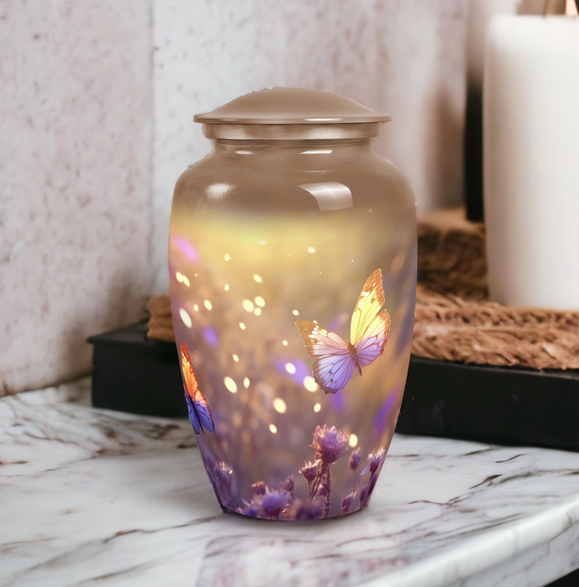 Colorful Flying Butterflies Large Cremation Urn For Ashes - Memorial Urn