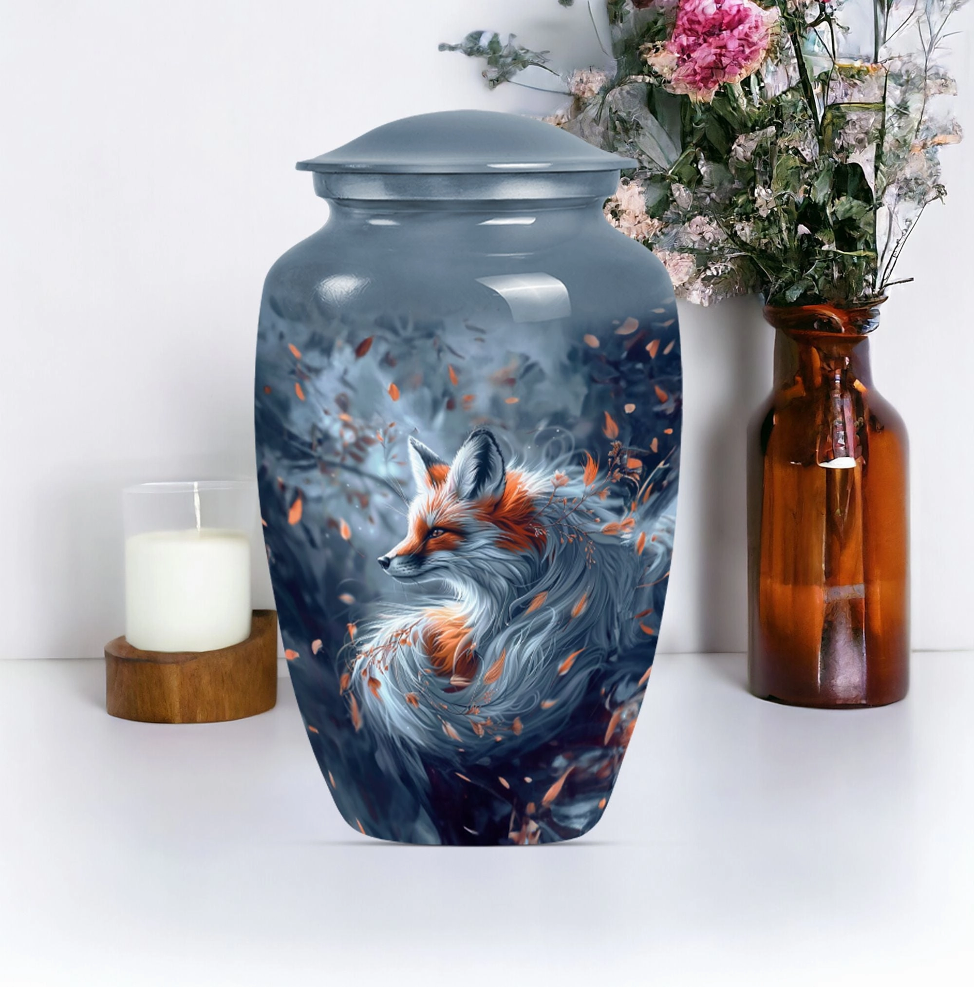Elegant Fox Remembrance Urn: Container For Cremated Human Ashes
