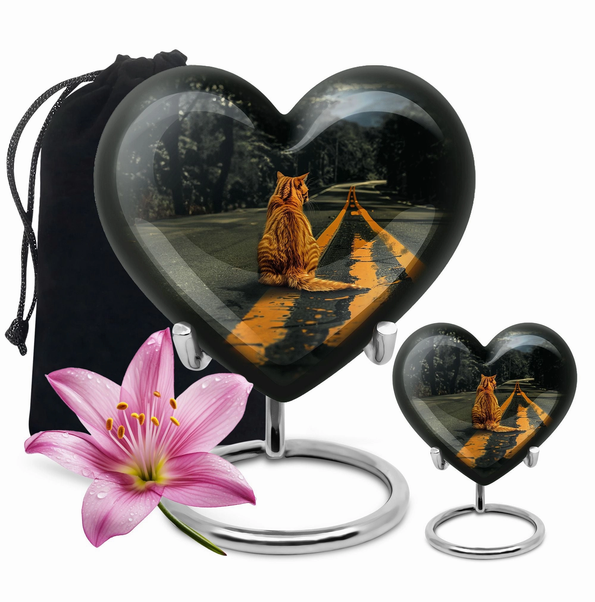 Embracing Harmony Dual Orange Cat Memorial Burial Urn