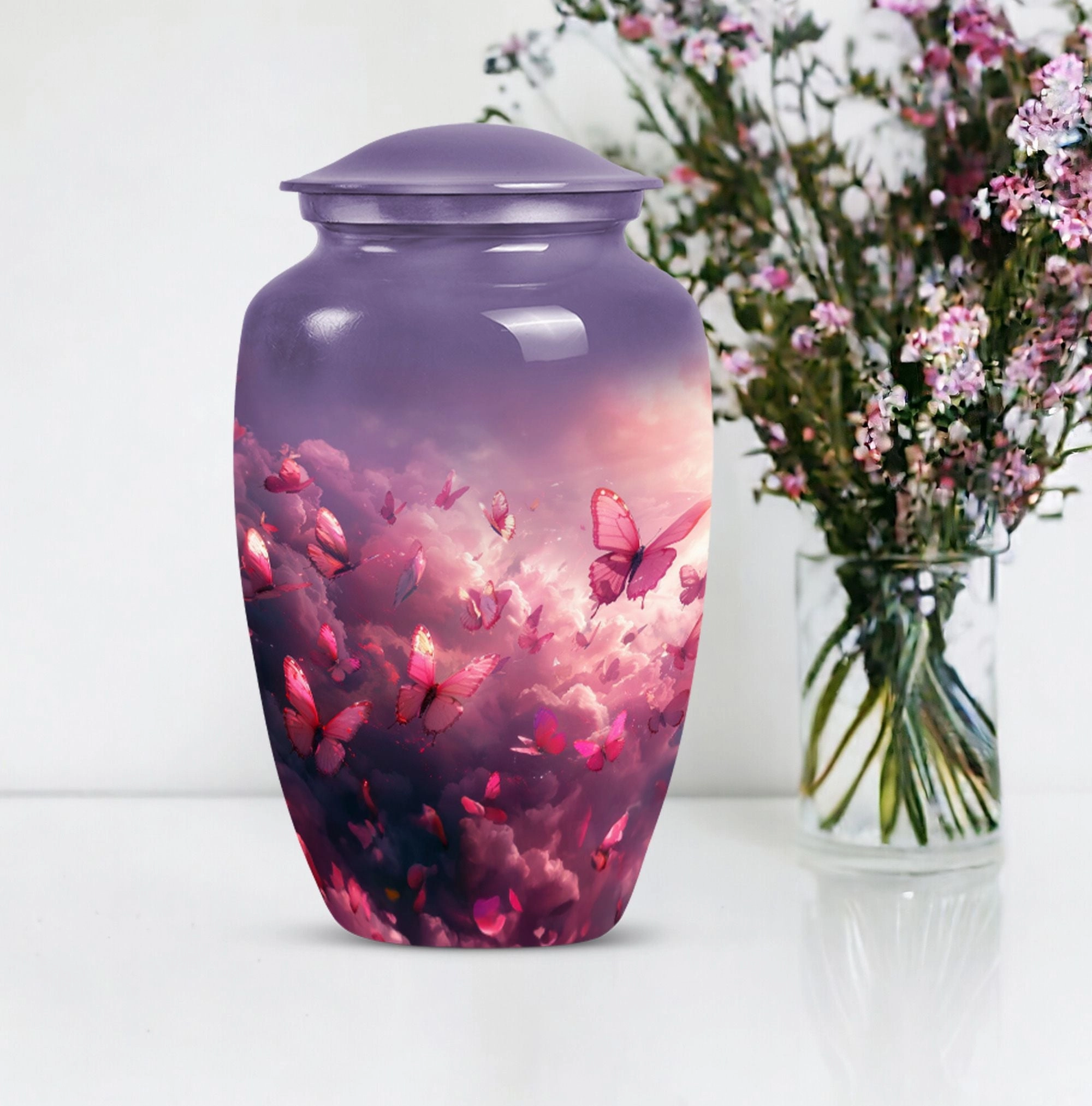 Enchanting Pink Butterfly Tribute: Exquisite Cremation Urn