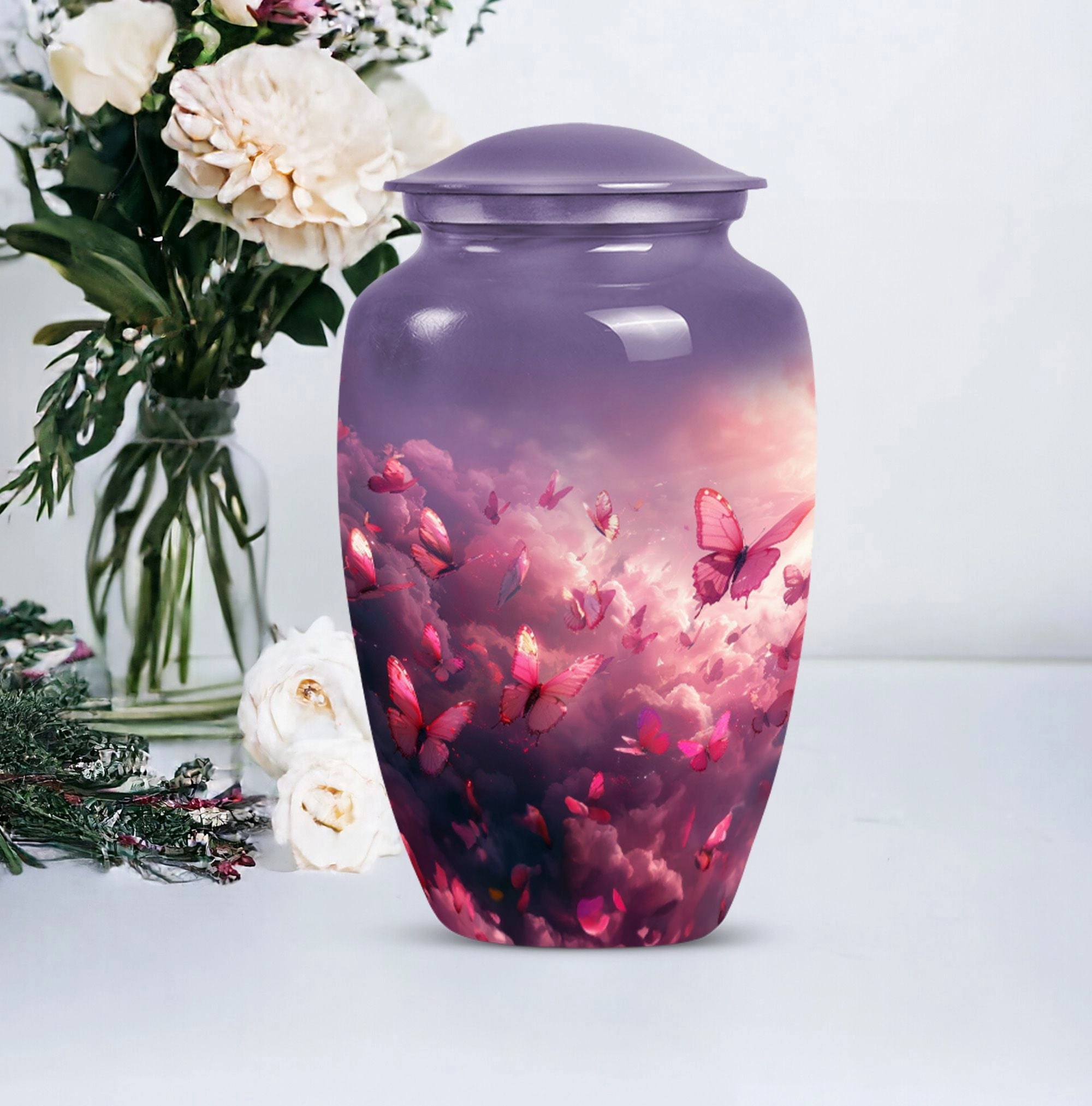 Enchanting Pink Butterfly Tribute: Exquisite Cremation Urn