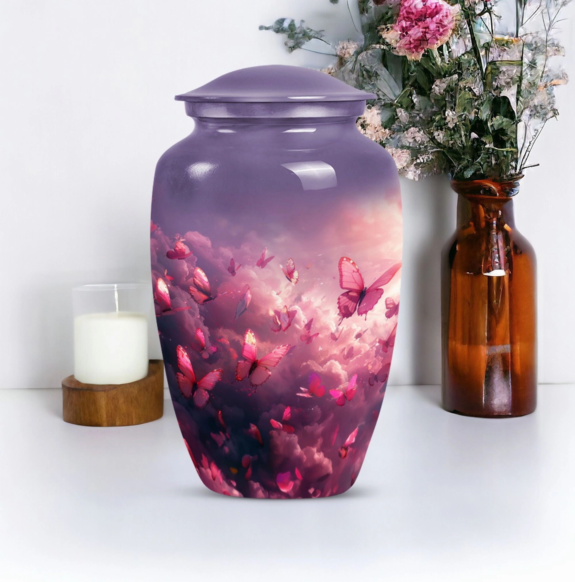 Enchanting Pink Butterfly Tribute: Exquisite Cremation Urn