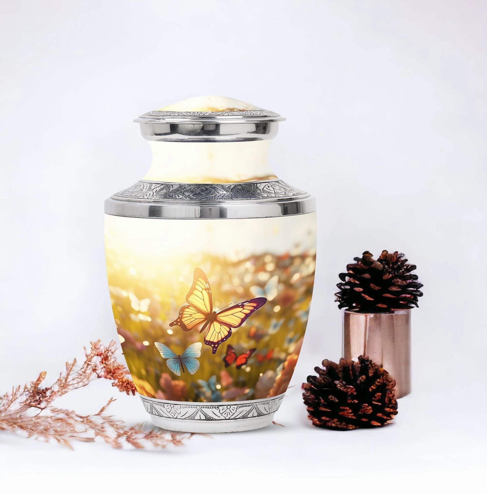 Eternal Flutter: Classic Butterflies Memorial Cremation Urn