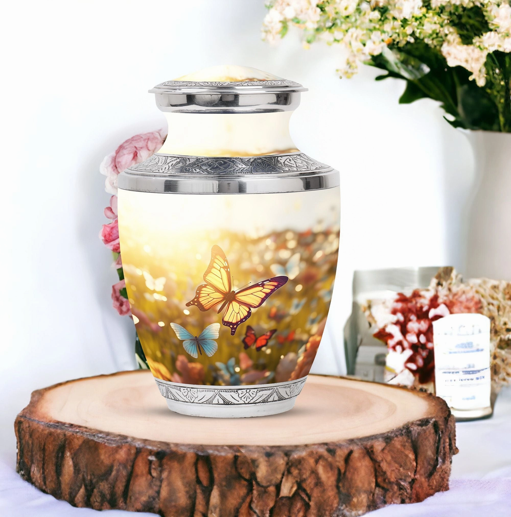 Eternal Flutter: Classic Butterflies Memorial Cremation Urn