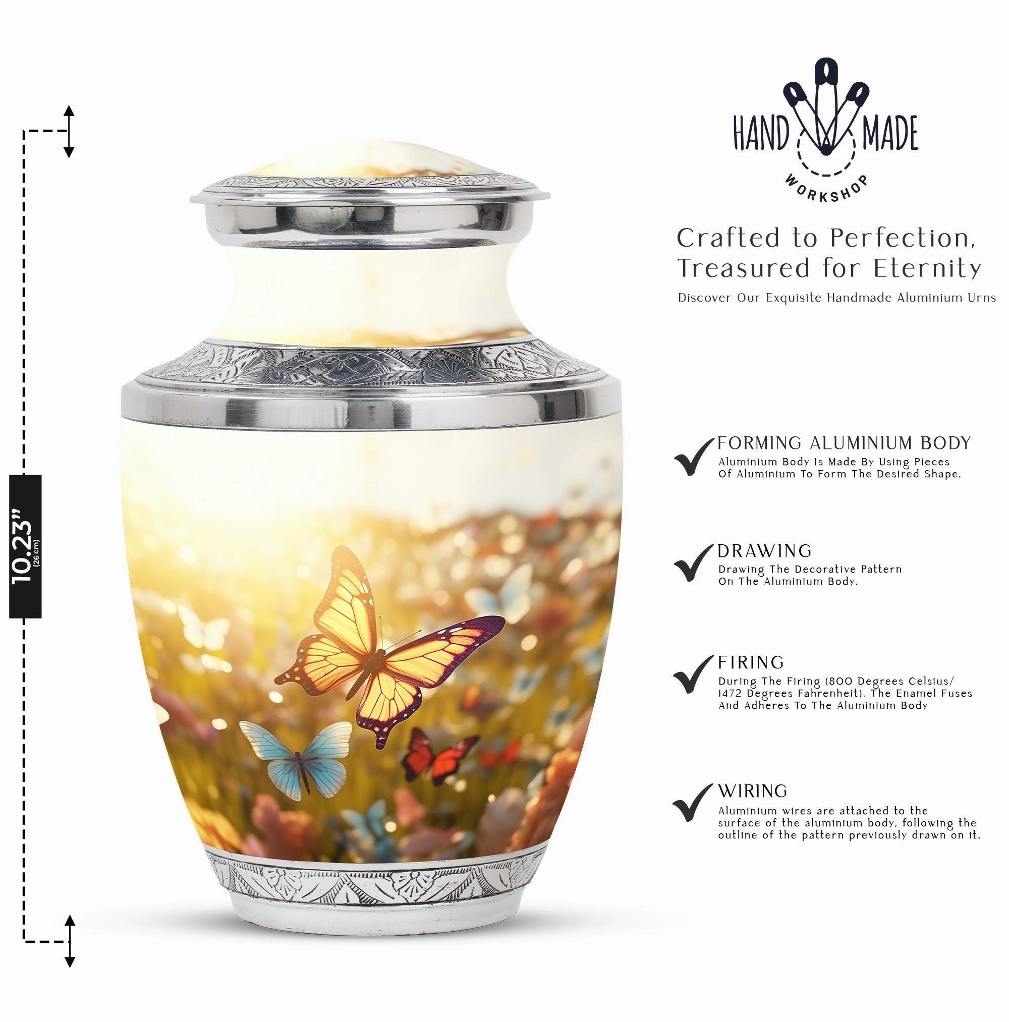 Eternal Flutter: Classic Butterflies Memorial Cremation Urn