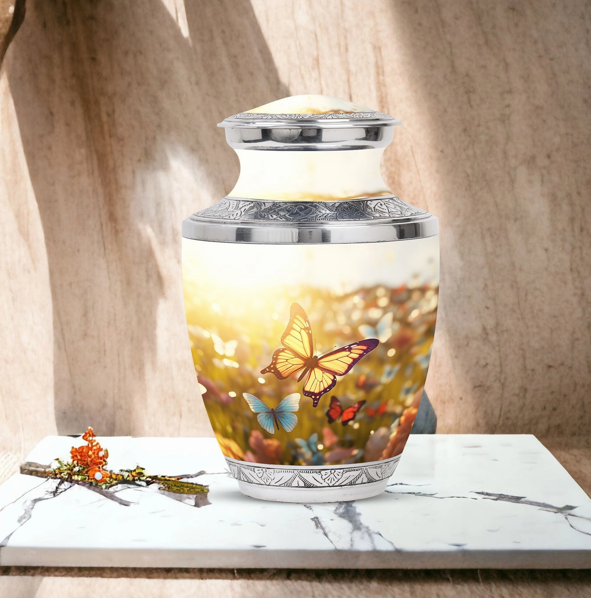 Eternal Flutter: Classic Butterflies Memorial Cremation Urn