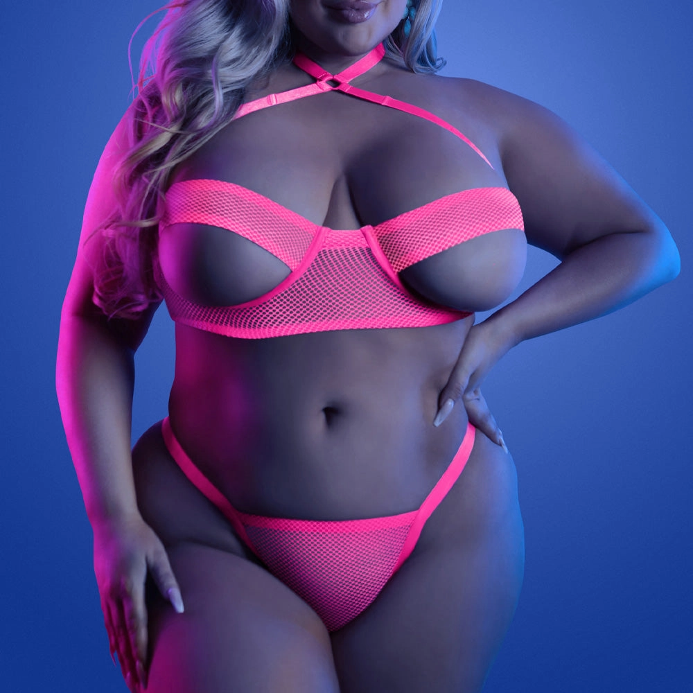 Fantasy Lingerie Glow Slow Motion Peekaboo Cup Bra & Panty - Curvy