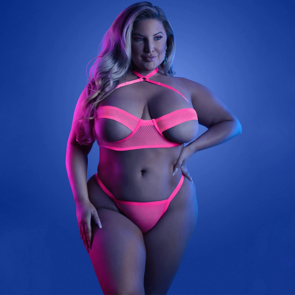 Fantasy Lingerie Glow Slow Motion Peekaboo Cup Bra & Panty - Curvy