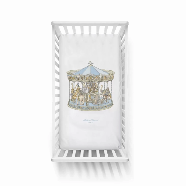 Fitted Sheet Satin - Carousel Blue