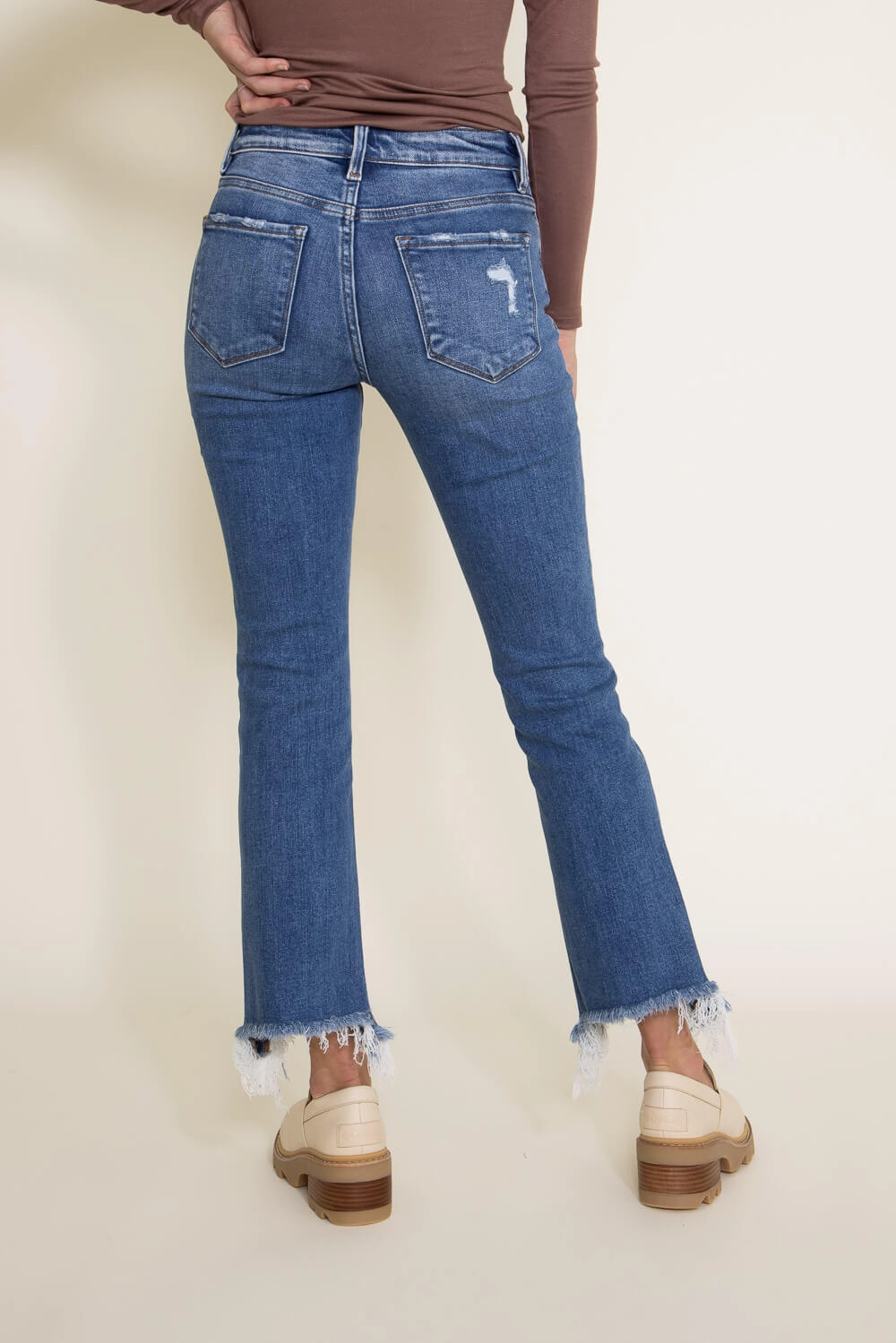 Flying Monkey Mid-Rise Destructed Hem Crop Bootcut Jeans for Women | F5011