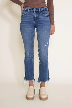 Flying Monkey Mid-Rise Destructed Hem Crop Bootcut Jeans for Women | F5011