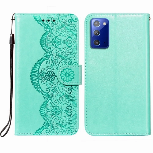 For Samsung  Galaxy Note20 Flower Vine Embossing Pattern Horizontal Flip Leather Case with Card