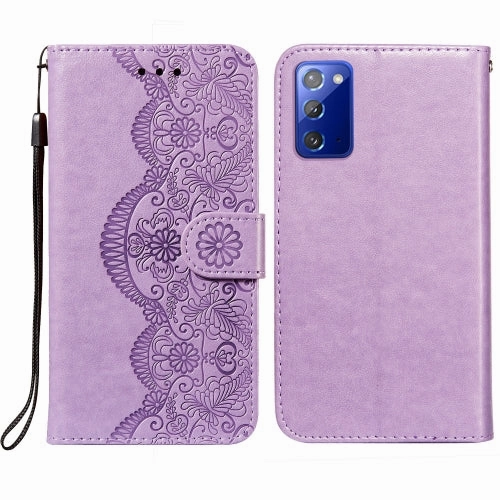 For Samsung  Galaxy Note20 Flower Vine Embossing Pattern Horizontal Flip Leather Case with Card