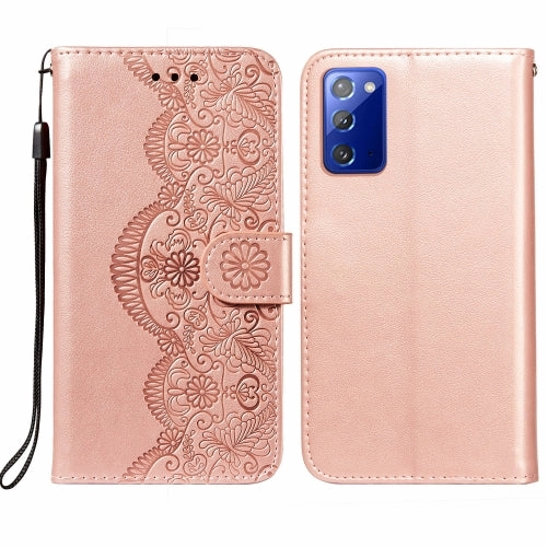 For Samsung  Galaxy Note20 Flower Vine Embossing Pattern Horizontal Flip Leather Case with Card
