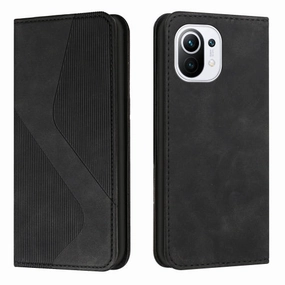For Xiaomi Mi 11 Skin Feel Magnetic S-type Solid Color Horizontal Flip Leather Case with Holder