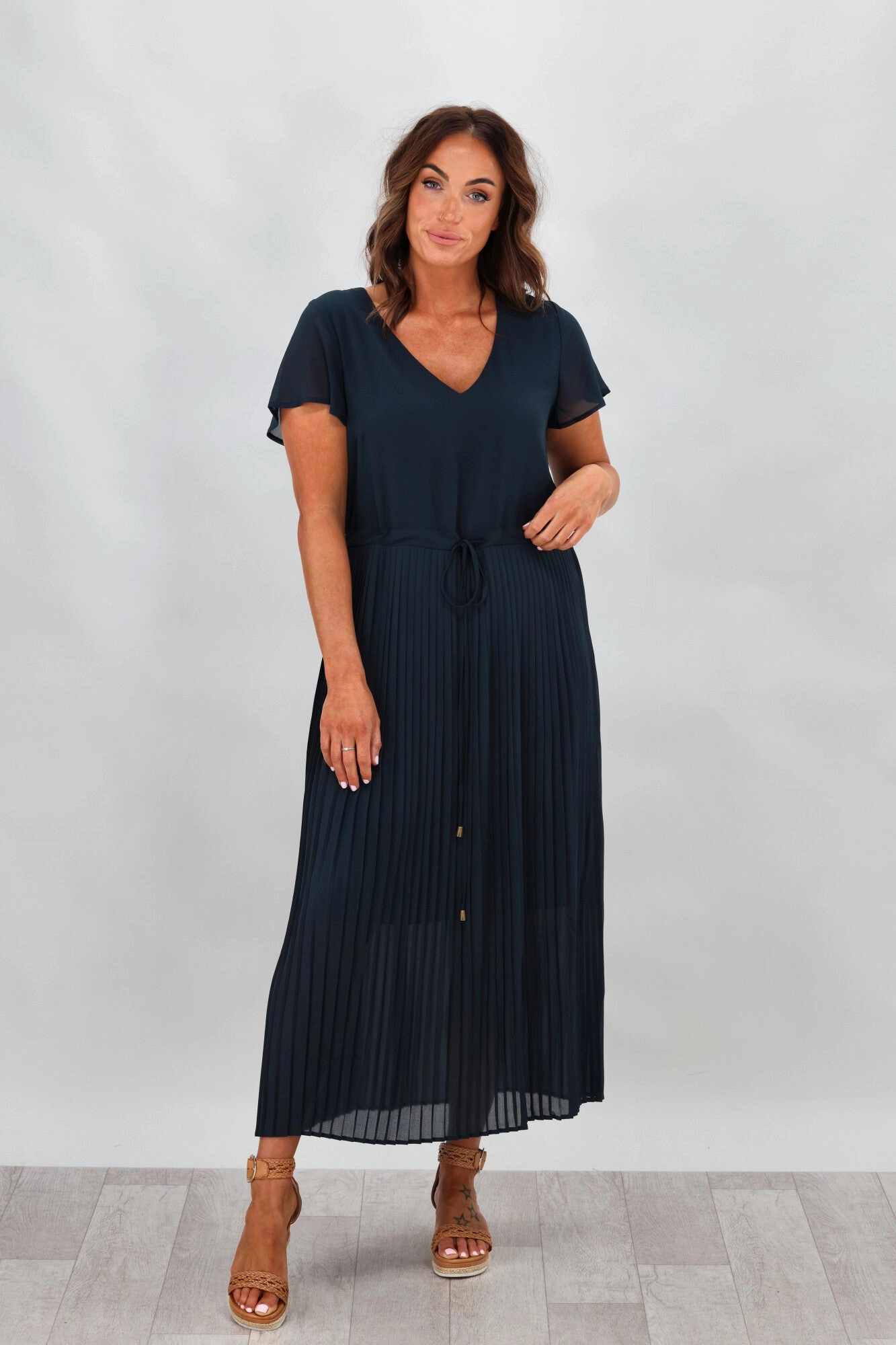 Gloss by Shine On Nyla Pleated Dress Deep Teal