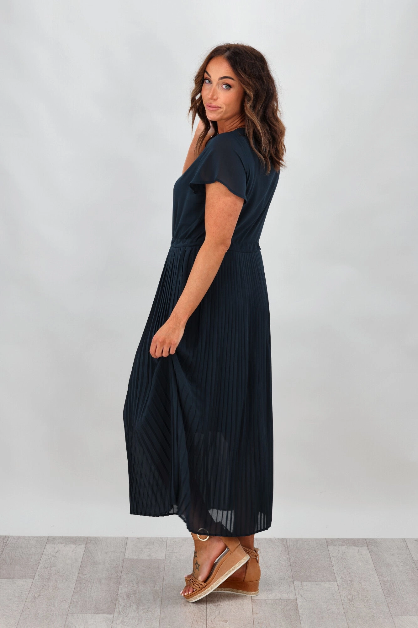 Gloss by Shine On Nyla Pleated Dress Deep Teal